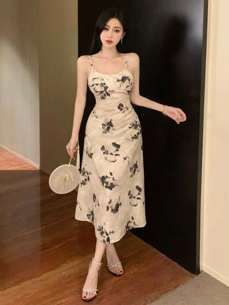 Women's Floral Printed Strappy Sundress Easter