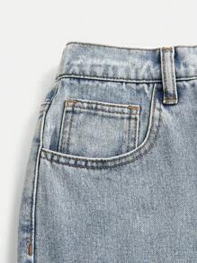 SHEIN 女孩花卉圖案寬鬆牛仔褲 - 淺色水洗藍 - 查看 3