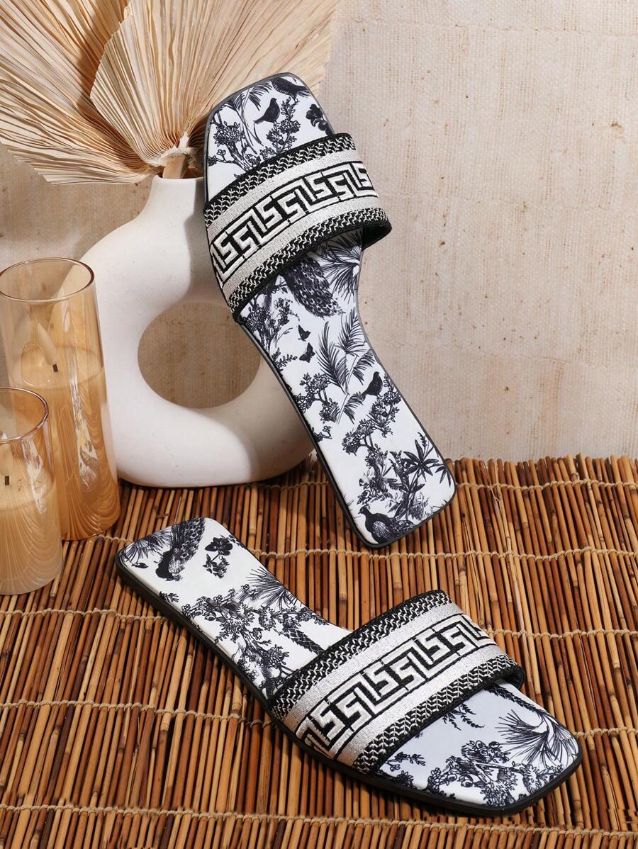 SHUZIA Giày đế bằng thêu sang trọng, thoải mái, thanh lịch vượt thời gian dành cho nữ Giáng sinh, thu, đông, năm mới, quà tặng ngày lễ tình nhân, giày mùa hè, ngày lễ tình nhân - màu đen - Xem 1