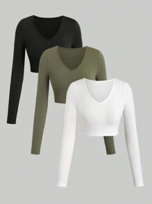 SHEIN Unity Của phụ nữ Cổ chữ V Thon gọn Áo thun - Nhiều màu - Xem 1