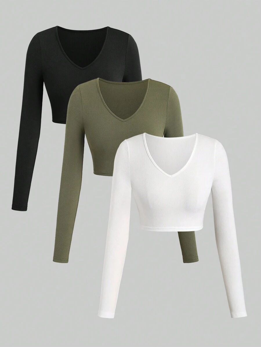 SHEIN Unity Của phụ nữ Cổ chữ V Thon gọn Áo thun - Nhiều màu - Xem 1
