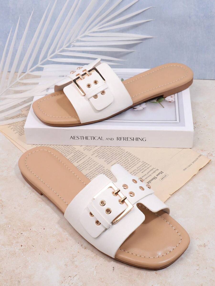 Sandalias Planas Blancas Para Mujer - Blanco - Ver 1