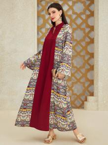 Al Najma Notched Collar Flare Sleeve Dress - Red - View 6