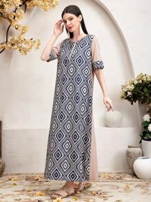 Al Najma Women's Casual Geometric Printed Patchwork Dress