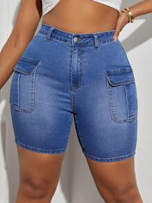 Slaydiva Plus Size Women's Denim Stylish Pleated Flared Crop Jeans - Blue - View 6