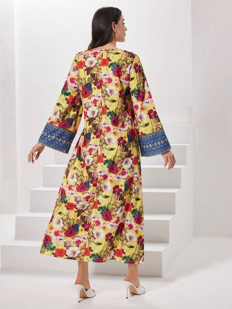 Floral Printed Long Sleeve Arabian Dress