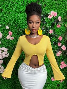 Slaydiva Women's Asymmetrical Hem T-Shirt - Yellow - View 5