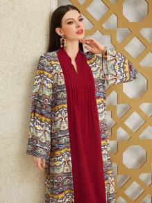 Al Najma Notched Collar Flare Sleeve Dress - Red - View 7