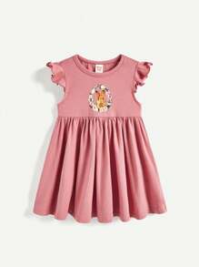 Cozy Pixies Vestido de manga sin mangas con patrón de conejo y ribete con volantes en el cuello redondo y la cintura para bebé niña, conjunto de 2 piezas