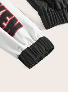 ROMWE PUNK 女士字母和数字印花拉链前夹克和百褶裙套装，学校 - 彩色 - 查看 3