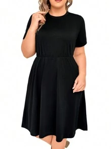 SHEIN LUNE 大碼素色隱藏口袋洋裝 - 黑色 - 查看 4