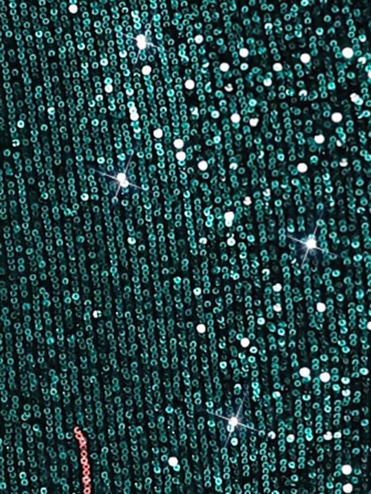 Satin Color-Blocking Double Color Glitter Mermaid Off-The-Shoulder Cami Formal Dress