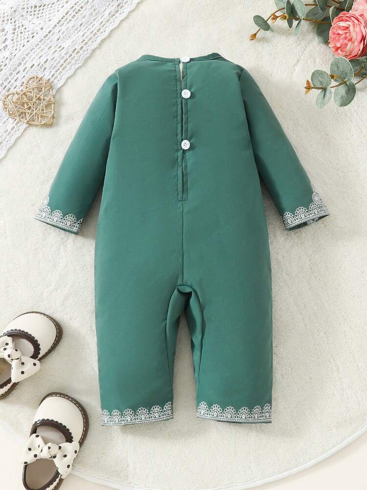 Infant Boys' Floral Printed Long Sleeve Jumpsuit With Round Neck