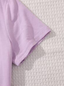 Cô gái Tween Giải trí Đơn giản Tim In Ngắn tay Áo Và Quần short , Thích hợp Cho mùa hè - Màu tím hoa cà - Xem 4