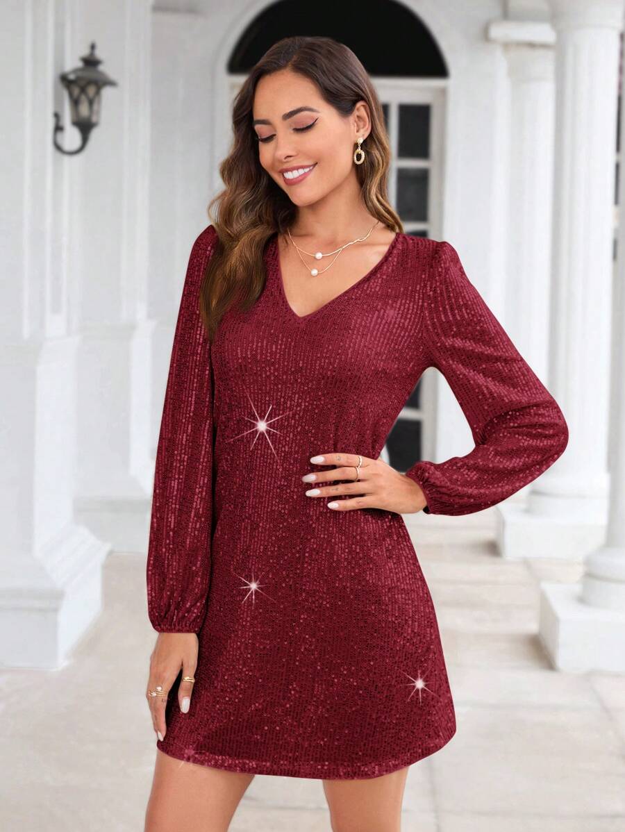 SHEIN Clasi 女士串珠短洋裝 - 酒紅色 - 查看 1