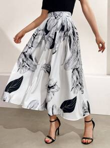 Mulvari Women's Random Printed Simple Daily Wear Skirt, Maxi Skirt - Black and White - View 6