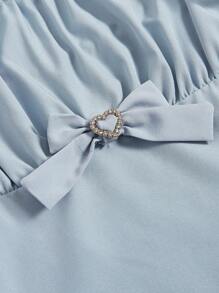 ROMWE Kawaii 女士蕾丝边荷叶边下摆吊带背心，学校风 - 藍色 - 查看 2