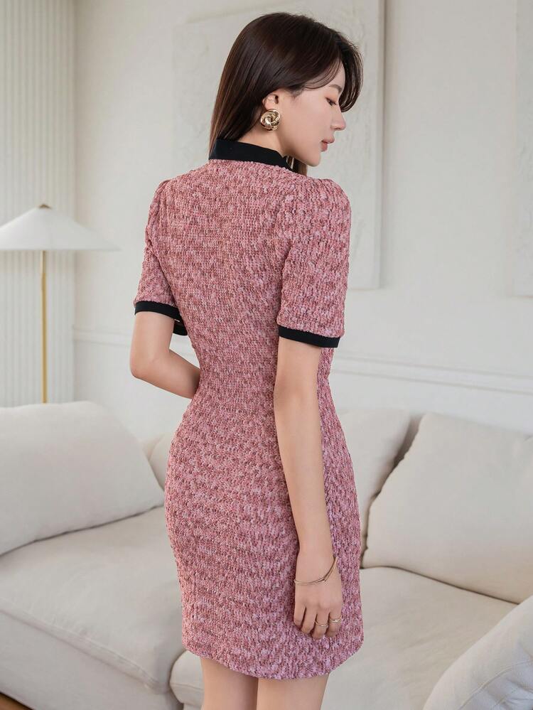 Ladies' Color Block Texture Polo Neck Dress Sundress