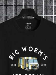 Men's Plus Size Car & Letter Printed T-Shirt - Black - View 4