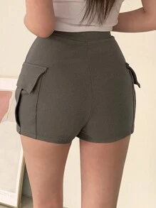 DAZY Women's Short Cargo Style Shorts - Green - View 2