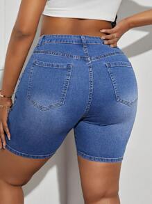 Slaydiva Plus Size Women's Denim Stylish Pleated Flared Crop Jeans - Blue - View 2