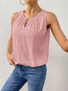 EMERY ROSE Women's Plain Tank Top For Summer With Keyhole Neckline - Pink - View 4