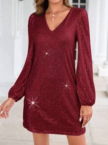 SHEIN Clasi 女士串珠短洋裝 - 酒紅色 - 查看 6