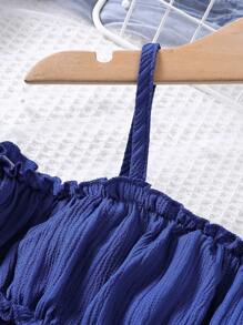 SHEIN 嬰兒女童休閒露肩短袖上衣+裙子套裝 - 寶藍色 - 查看 3