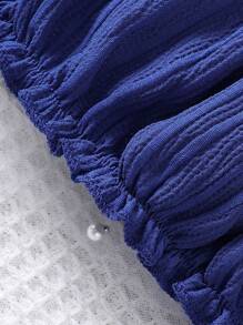 SHEIN 嬰兒女童休閒露肩短袖上衣+裙子套裝 - 寶藍色 - 查看 5