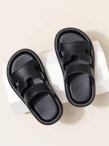 1雙黑色pu貝比涼鞋兒童拖鞋幼兒學步鞋