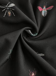 Joyce Ellen Artist 女士度假昆虫印花高开叉优雅裙子，适合度假、派对、春夏、海滩、节日、伊比沙岛装扮、西方服饰 - 黑色 - 查看 3