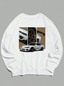 Hombres Sudadera con estampado de coche - Blanco - Ver 4