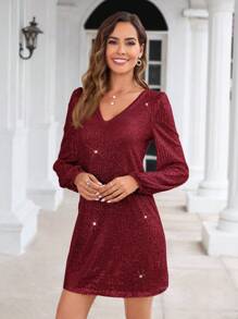 SHEIN Clasi 女士串珠短洋裝 - 酒紅色 - 查看 4