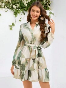 SHEIN VCAY 印花長袖襯衫連身裙 - 彩色 - 查看 3