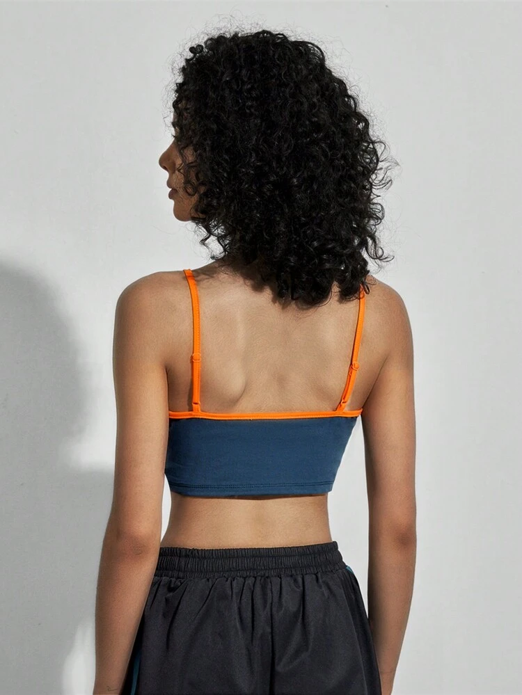 Asymmetrical Hemline Colorblock Letter Printed Cami Top