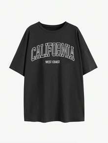 Women's Casual Letter Print Loose Fitting Dropped Shoulder Tee, Summer