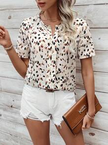 SHEIN LUNE Women's All Over Print Short Sleeve Shirt,Short Sleeve Tops