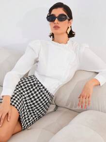GENKIRA Blusa De Manga Larga Con Ribete De Volantes - Blanco - Ver 1