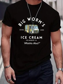 Men's Plus Size Car & Letter Printed T-Shirt - Black - View 1