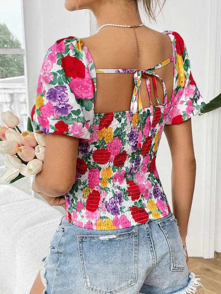 Floral Printed Puff Sleeve Shirt