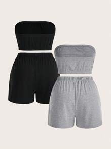 Flirla Kích thước lớn Của phụ nữ Màu thuần Ống ngọn Và Bộ quần short - Nhiều màu - Xem 2