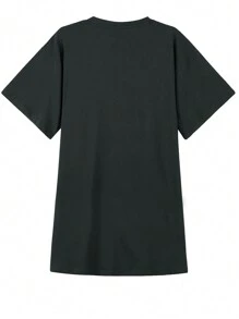 Ambience Letter Print Long T-Shirt, Suitable For Everyday Wear