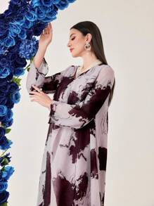 Al Najma Batik-kleid Mit Ausgestellten Ärmeln Für Damen - Altrosa - Übersicht 4