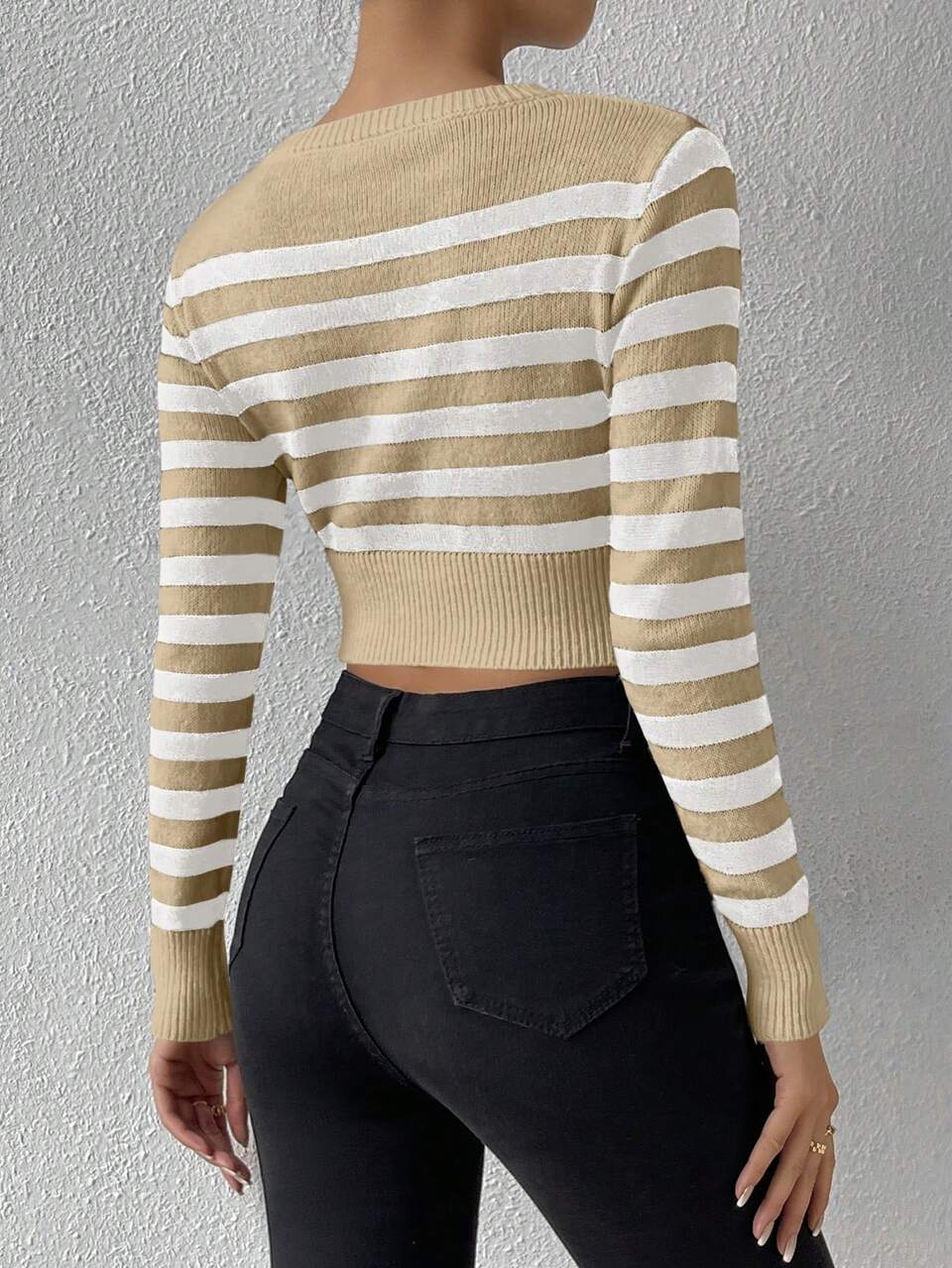 Women's Striped Round Neck Pullover Sweater, Knit Pullover Fall Winter Casual