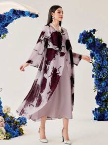 Al Najma Batik-kleid Mit Ausgestellten Ärmeln Für Damen - Altrosa - Übersicht 2