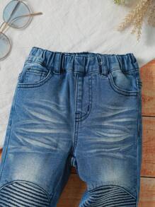 Baby Boy Street-Style Cool Elastic Jeans With Heavy Washed And Slashed Details - Light Wash - View 6