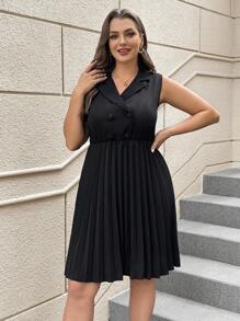 SHEIN Clasi Plus Size Women's Color Block High Neck Pleated Hem Dress - Black - View 5