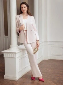 MOTF PREMIUM 女式梭织翻领双排扣西服外套