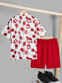 Men's Floral Print Shirt Set - Red - View 2