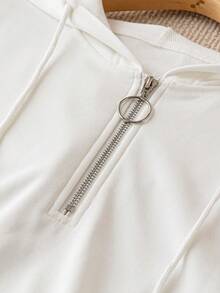 Calvaya Plus Size Half Zip Drop Shoulder Drawstring Sweatshirt - White - View 4